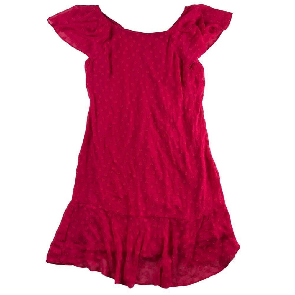 Karl Lagerfeld Hot Pink Ruffle Hem Swiss Dot Dress size 6